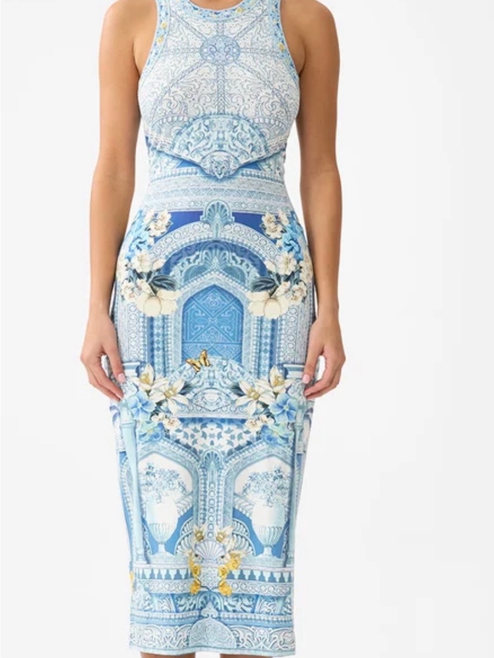 Camilla Blue & White Ornate Floral Midi Dress de nada size large